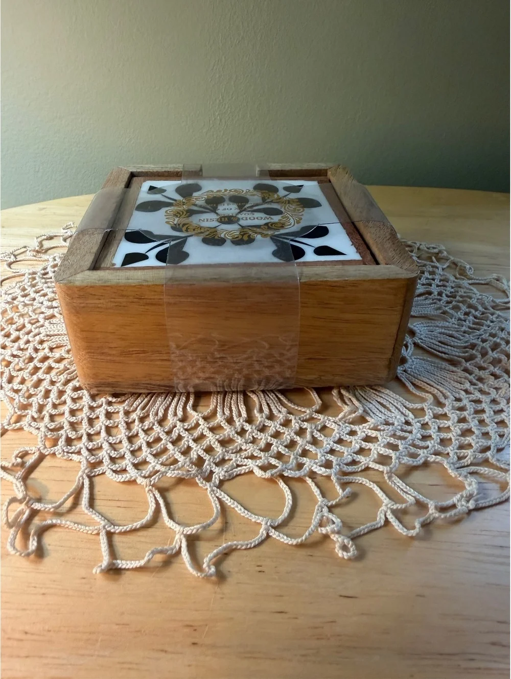 Set of 4 Handcrafted Wood and Resin Coasters with Holder